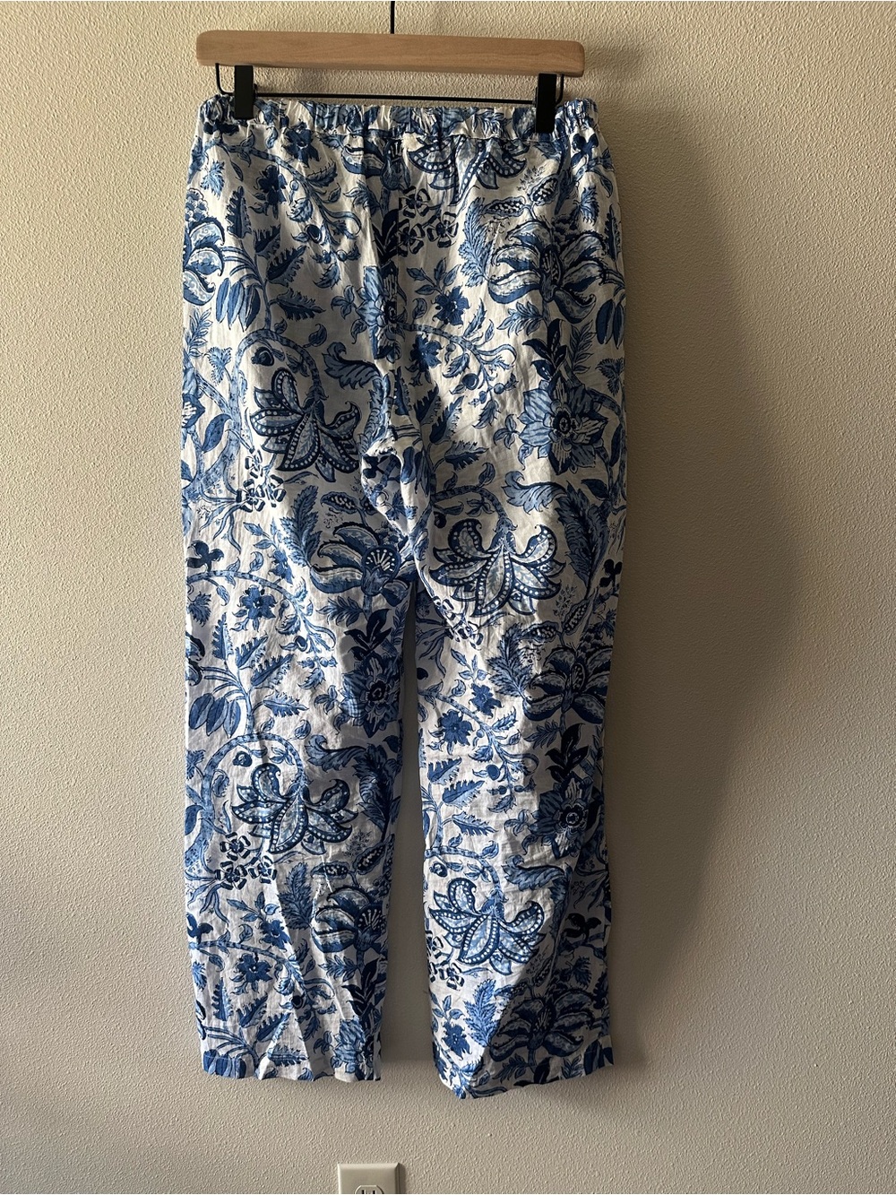 ANOKHI cotton drawstring blue and white floral beach pants size small - Picture 2 of 6